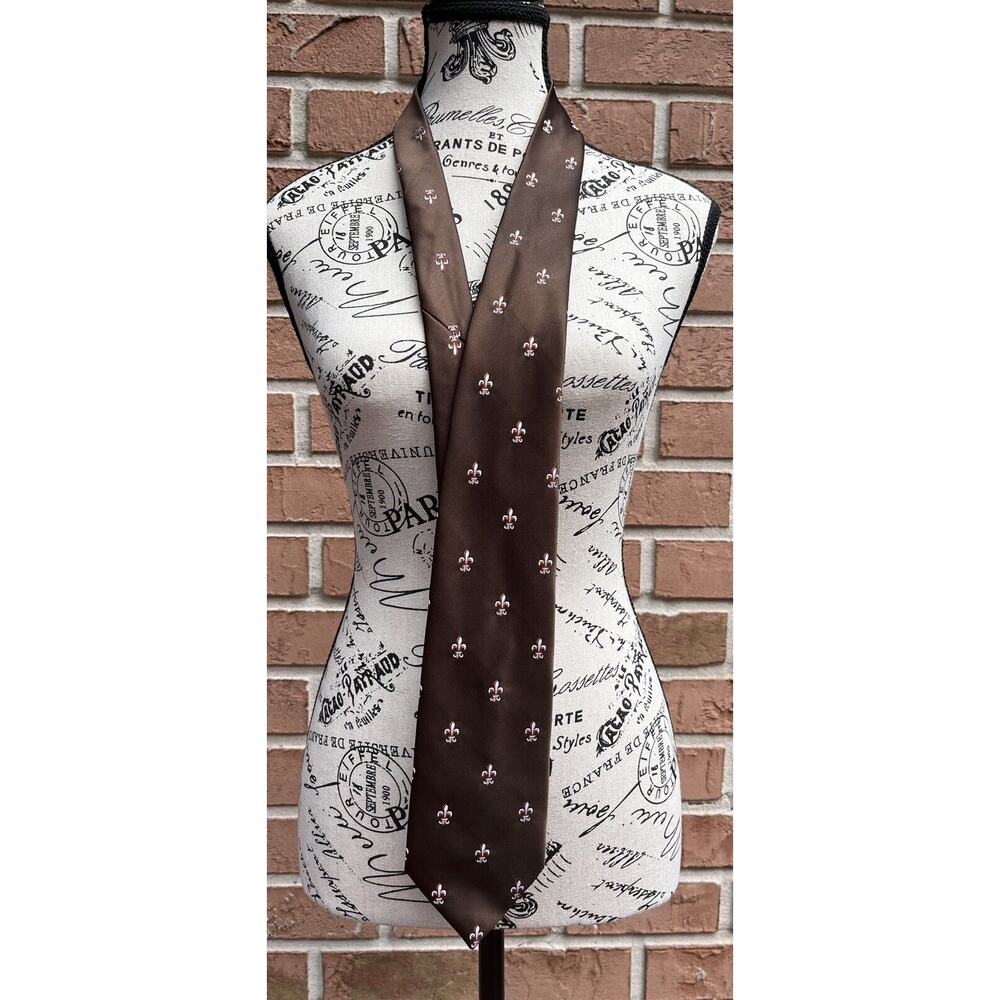 Men's Neck Tie Domani 56" Brown Polyester Le Fleur De Lis Logo Made In Italy
